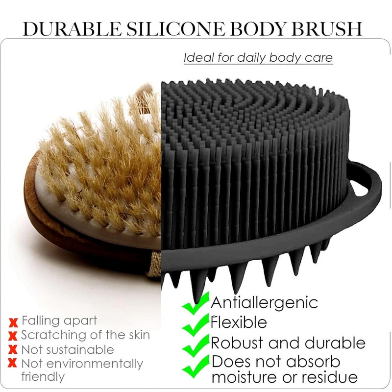 RamPula Silicone Body Scrubber, Silicone Loofah, Bath Cleaning Scrubber, Shower Sponge Glove, Exfoliating Body Brush for Wet or Dry Brushing, More Hygienic Than Traditional Loofah (Black and Grey) - Image 2
